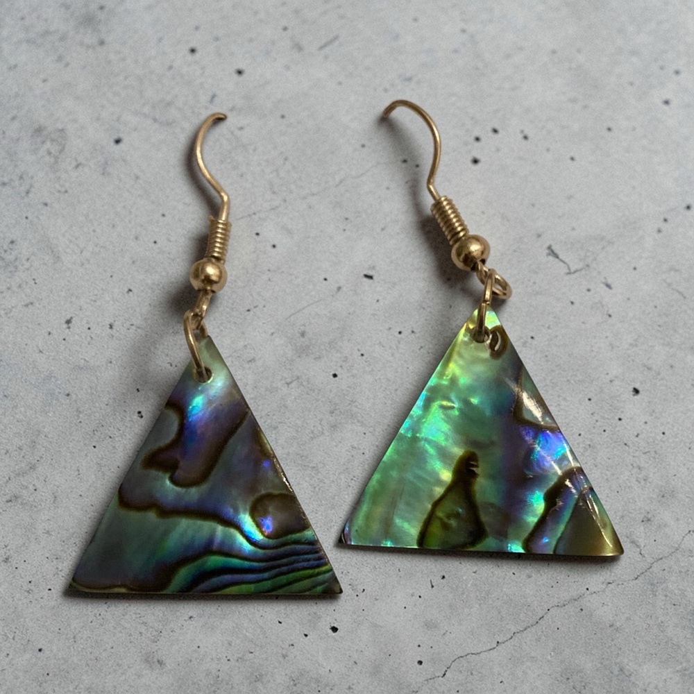 Iridescent Abalone Triangle Drop Earrings - Gold Hooks